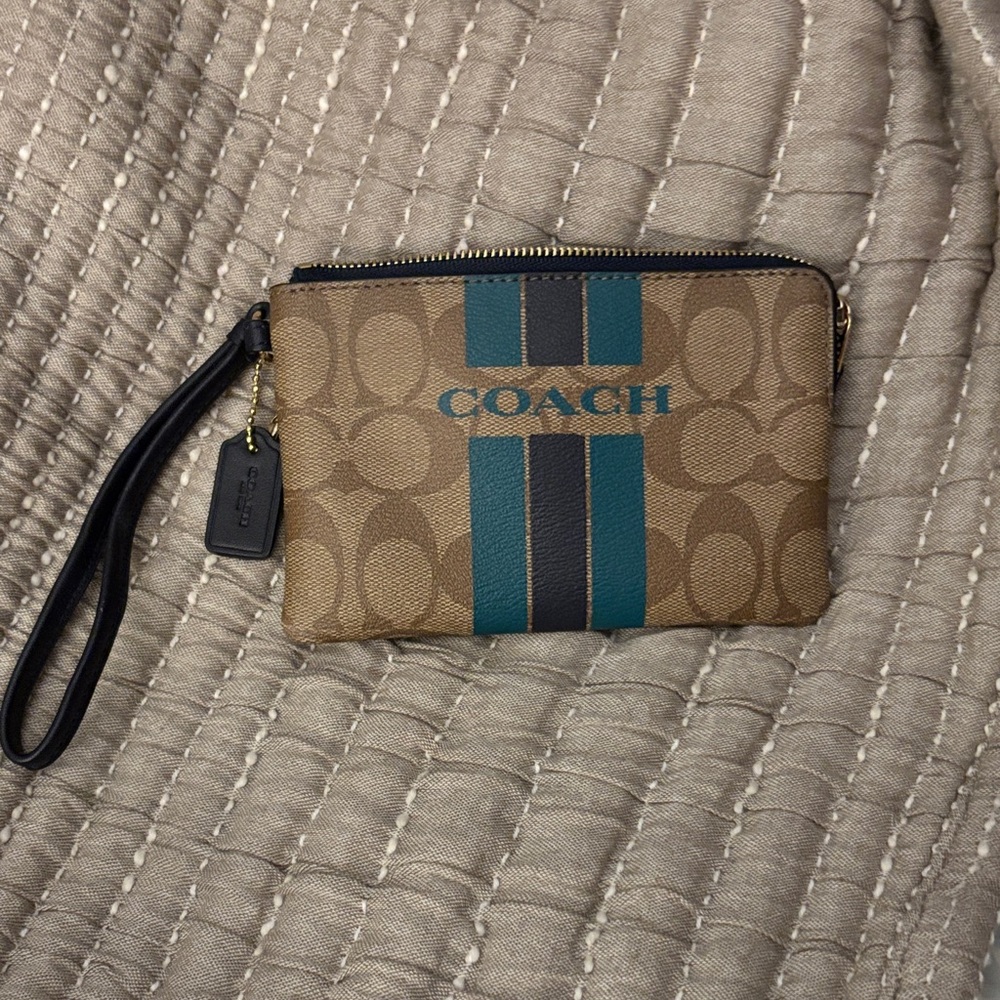 Coach Tan and Teal Wristlet